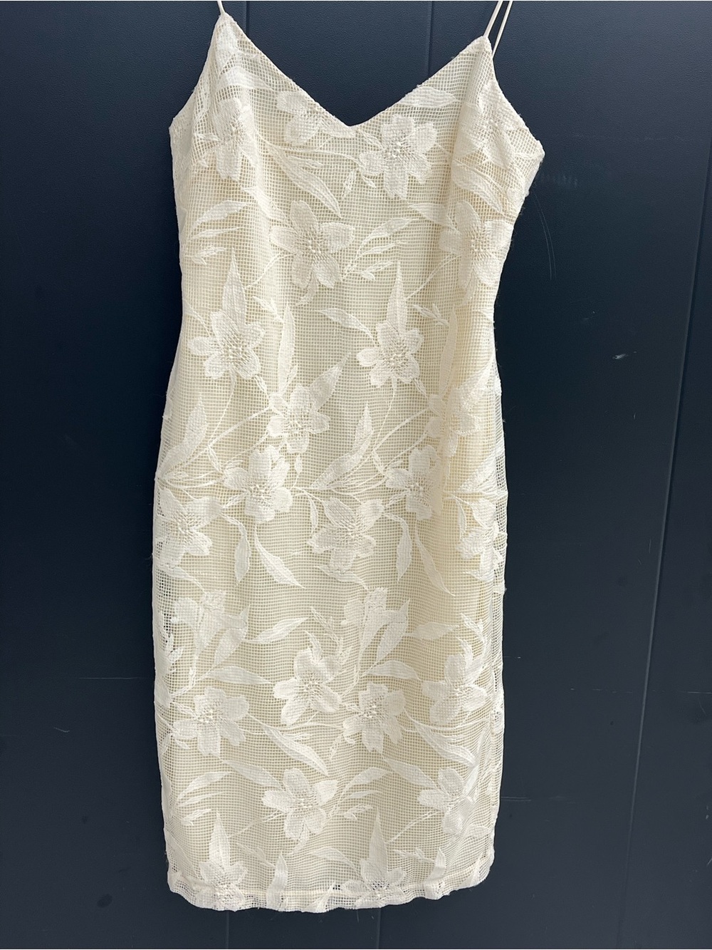 Lauren Ralph Lauren Cream Floral Lace Midi Slip Dress